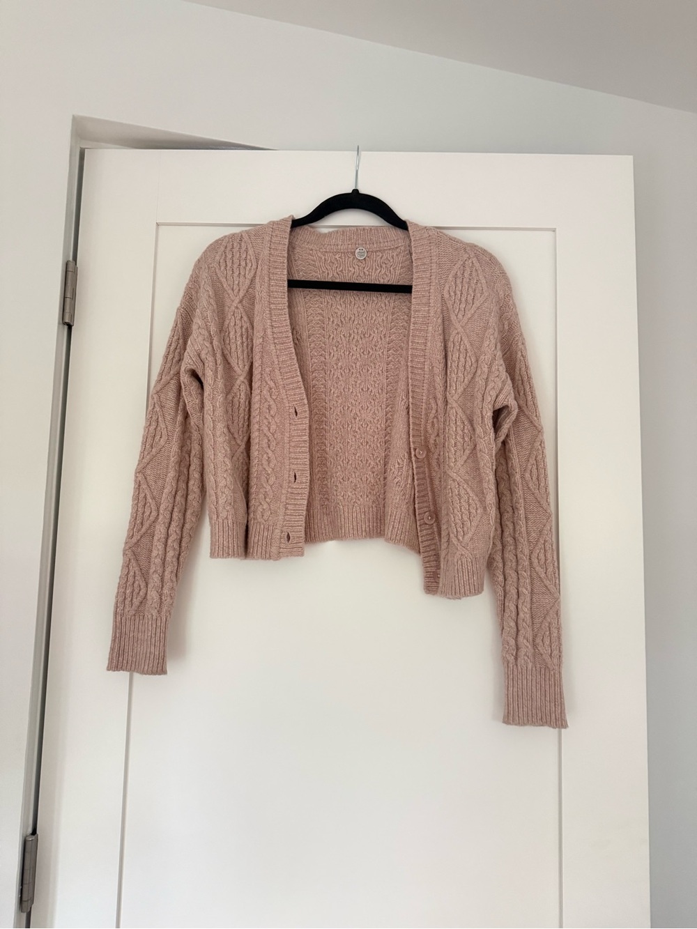 Margaret O'Leary Blush Cable Knit Cropped Cardigan